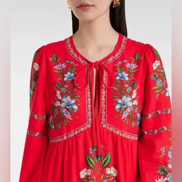 Farm Rio Red Sweet Bloom Bouquet Midi Dress L - Picture 5 of 9